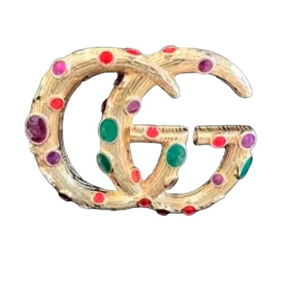 Gucci Jewelry - Gucci GG Multi Color Gold Tone Brooch Pin (GGXX020)